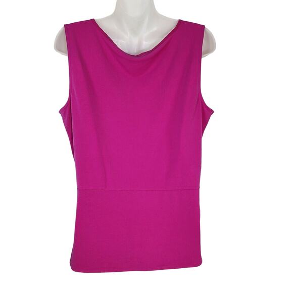 Calvin Klein Women Top Large Pink Sleeveless Blouse Side Tie Peplum Stretch Tank - Picture 2 of 10